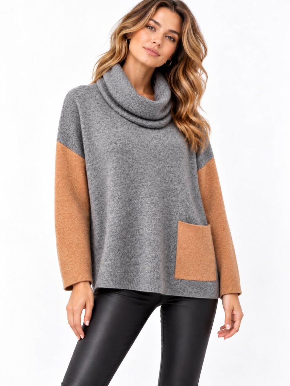 GARNET HILL 100% Cashmere SYLVIE Colorblock Cowl Neck Sweater S